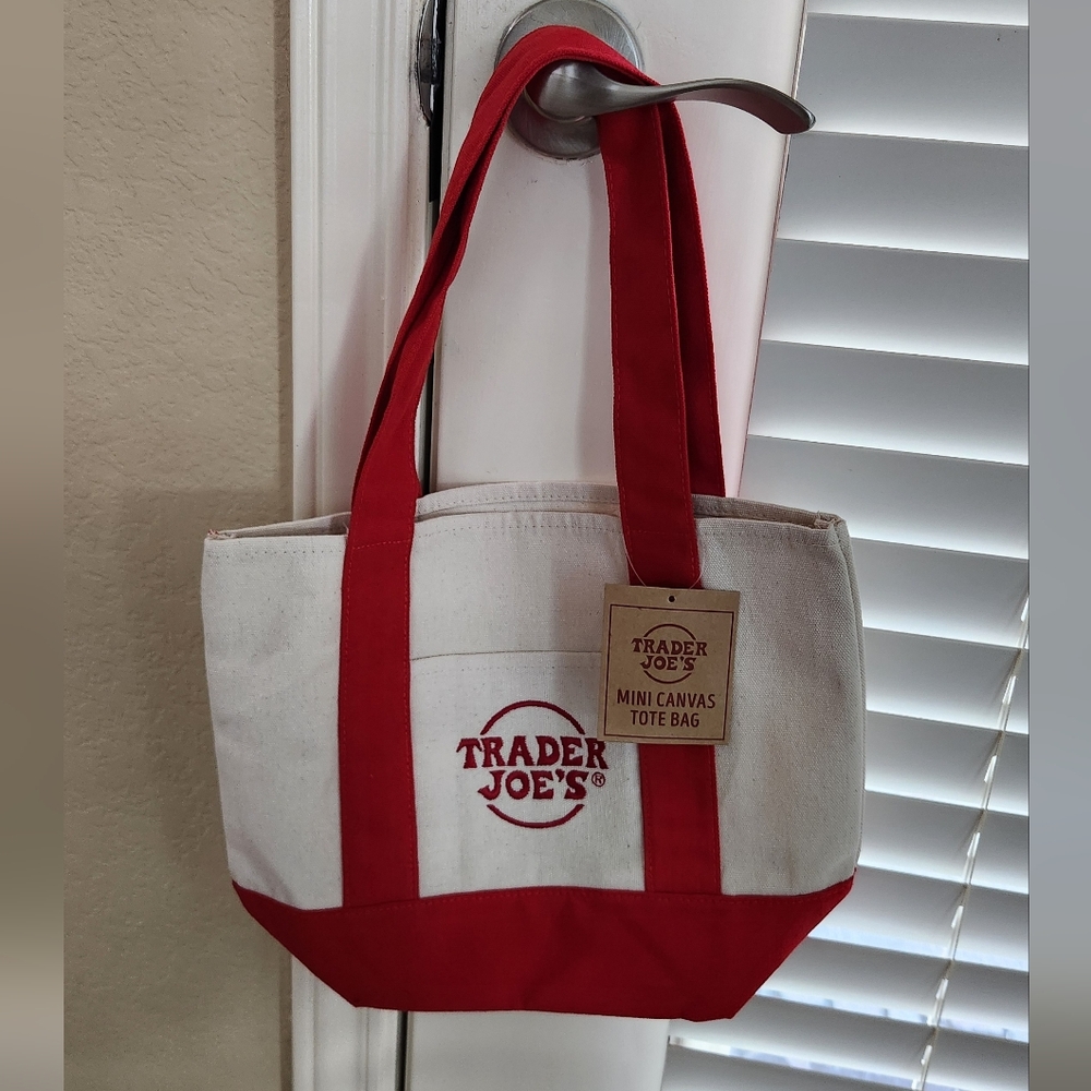 Trader Joe's Mini Canvas Tote Bag - Red And White